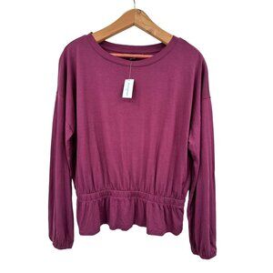 Banana Republic Women's Long Sleeve Maroon Blouse T-Shirt Tee Peplum Casual S